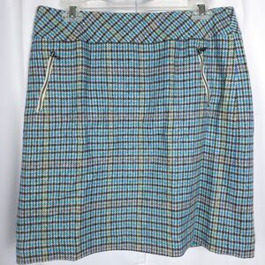 Talbots Women 10 Blue Houndstooth Plaid‎ Tweed Zipper Pocket Pencil Skirt